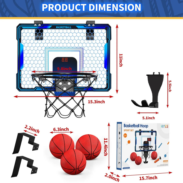 Wall-mounted Basketball Hoop Training Toy, with 7 LED Lights And Scoreboard