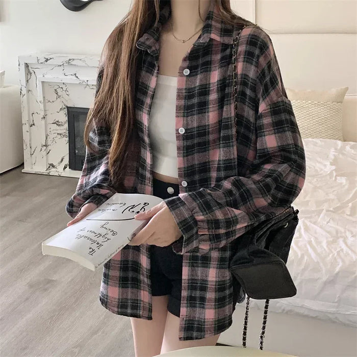 Flannel Shirt for Teen-girl Long Sleeve Collared Button-Up