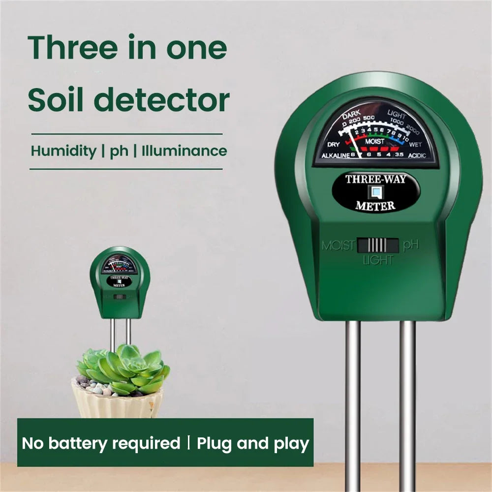 3-in-1 Soil Tester Meter - Moisture pH Light Sensor for Plants, Garden, Balcony & Greenhouse