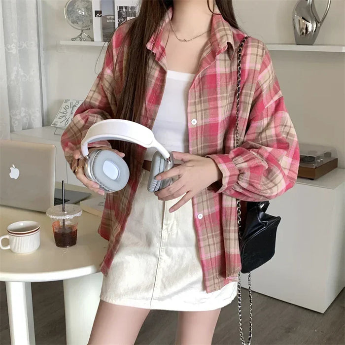 Flannel Shirt for Teen-girl Long Sleeve Collared Button-Up