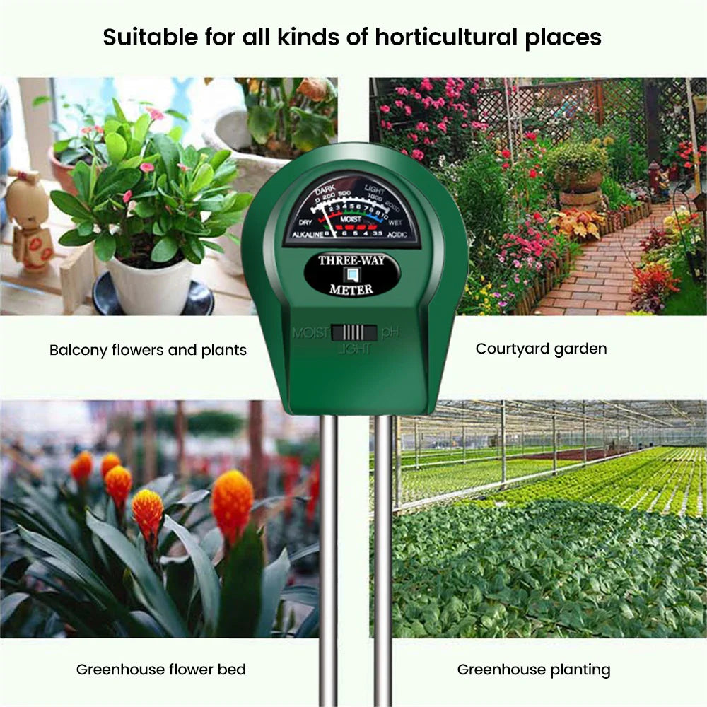 3-in-1 Soil Tester Meter - Moisture pH Light Sensor for Plants, Garden, Balcony & Greenhouse
