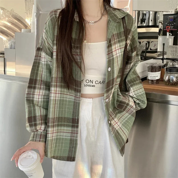 Flannel Shirt for Teen-girl Long Sleeve Collared Button-Up