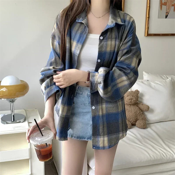 Flannel Shirt for Teen-girl Long Sleeve Collared Button-Up