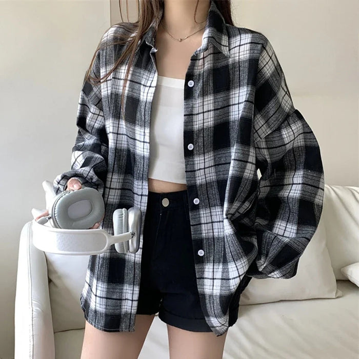 Flannel Shirt for Teen-girl Long Sleeve Collared Button-Up