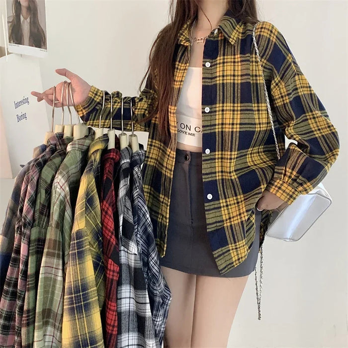 Flannel Shirt for Teen-girl Long Sleeve Collared Button-Up