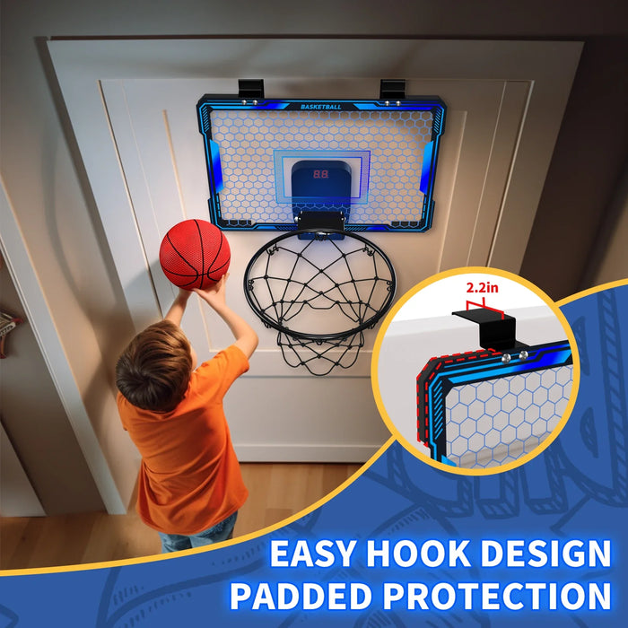 Wall-mounted Basketball Hoop Training Toy, with 7 LED Lights And Scoreboard