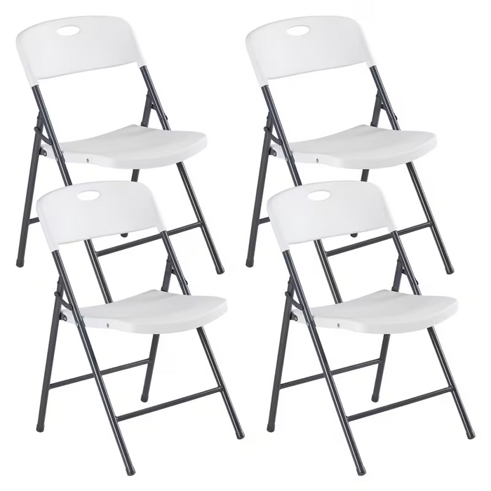 2/4/6 Pack White Plastic Folding Chairs Heavy Duty Metal Frame