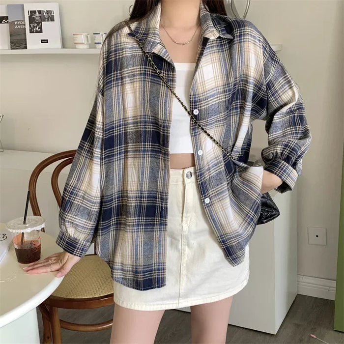 Flannel Shirt for Teen-girl Long Sleeve Collared Button-Up