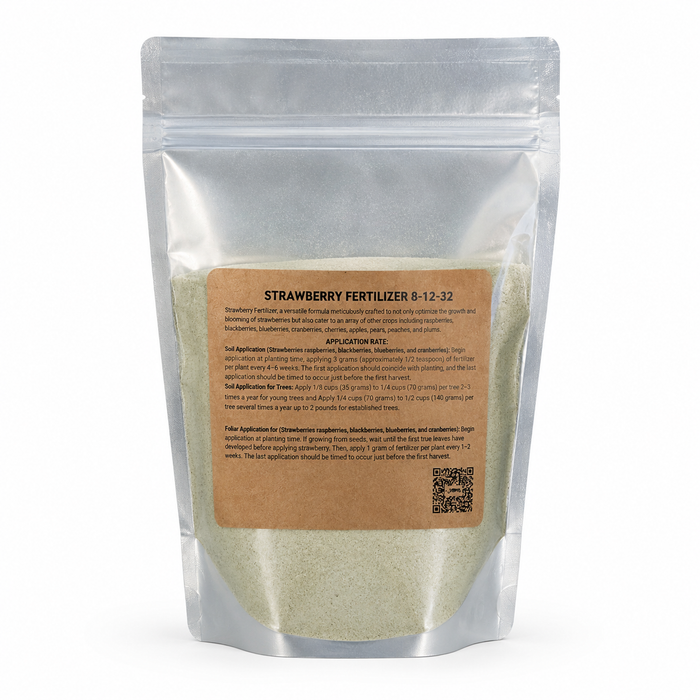 Strawberry Fertilizer 8-12-32 bottle with chelated micronutrients for hydroponics, soil, and foliar application