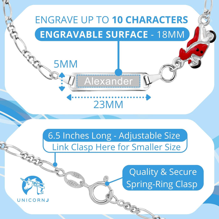 UNICORNJ Sterling Silver 925 Engravable ID Bracelet Figaro Chain for Kids