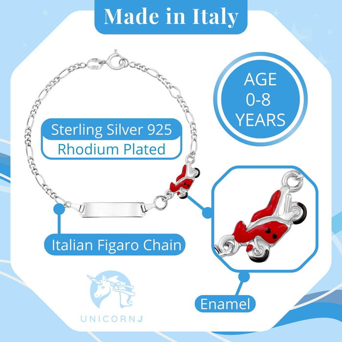 UNICORNJ Sterling Silver 925 Engravable ID Bracelet Figaro Chain for Kids