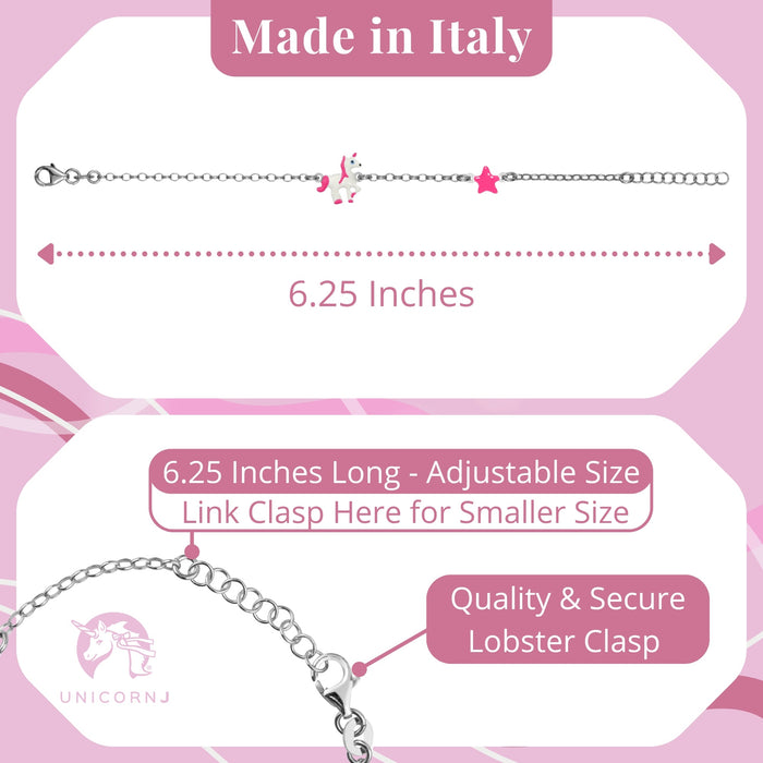 Magical Sterling Silver Unicorn & Star Enamel Bracelet for Kids