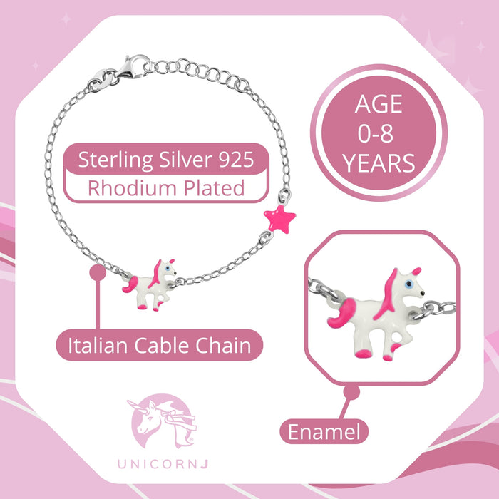 Magical Sterling Silver Unicorn & Star Enamel Bracelet for Kids