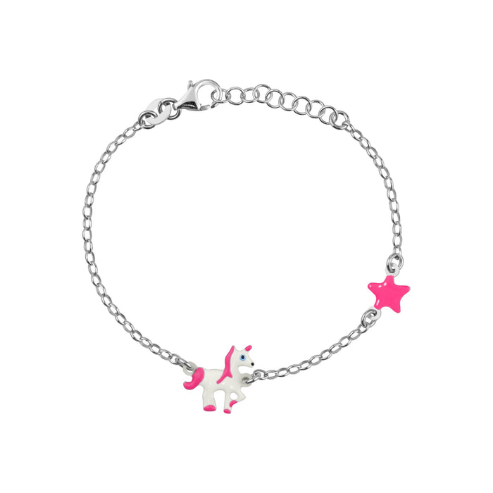 Magical Sterling Silver Unicorn & Star Enamel Bracelet for Kids