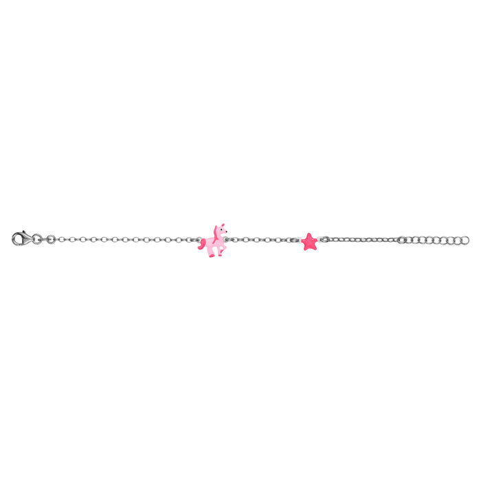 Magical Sterling Silver Unicorn & Star Enamel Bracelet for Kids