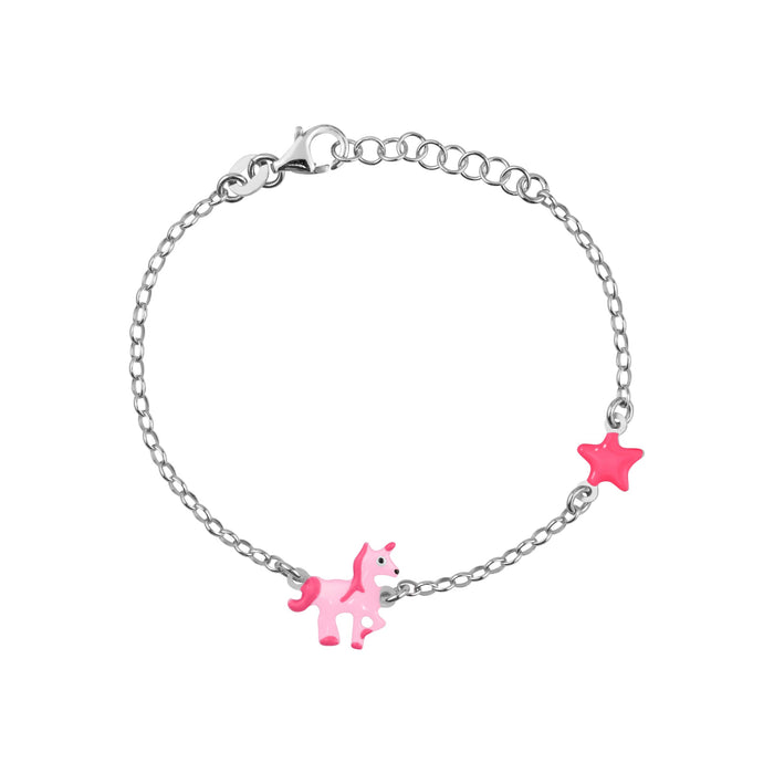 Magical Sterling Silver Unicorn & Star Enamel Bracelet for Kids