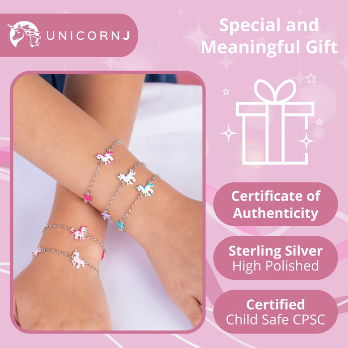 Magical Sterling Silver Unicorn & Star Enamel Bracelet for Kids