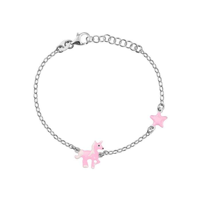 Magical Sterling Silver Unicorn & Star Enamel Bracelet for Kids