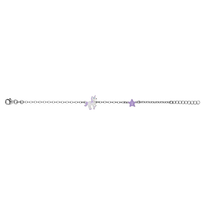 Magical Sterling Silver Unicorn & Star Enamel Bracelet for Kids