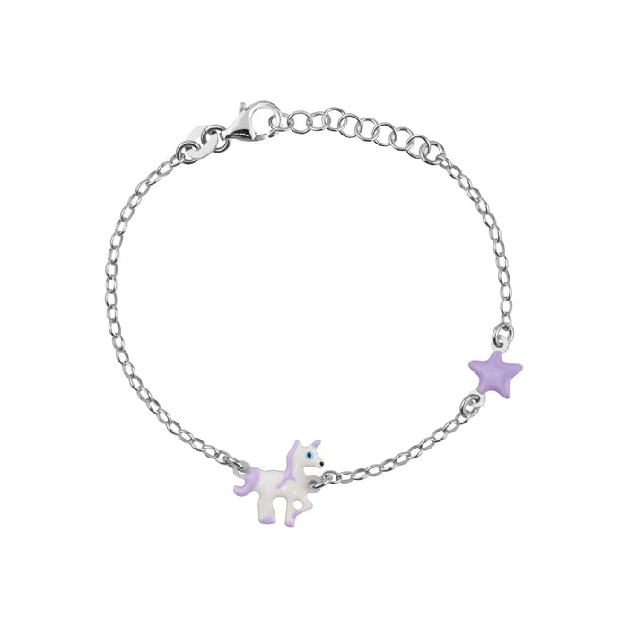 Magical Sterling Silver Unicorn & Star Enamel Bracelet for Kids
