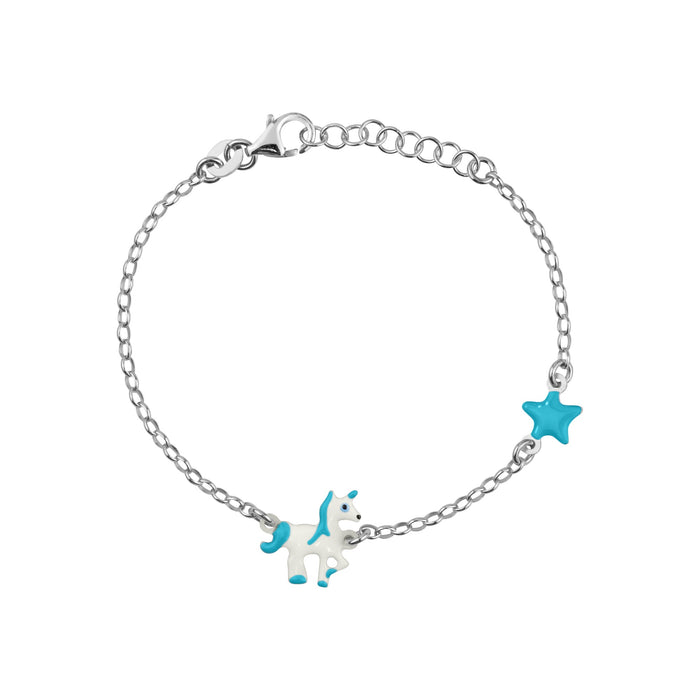 Magical Sterling Silver Unicorn & Star Enamel Bracelet for Kids
