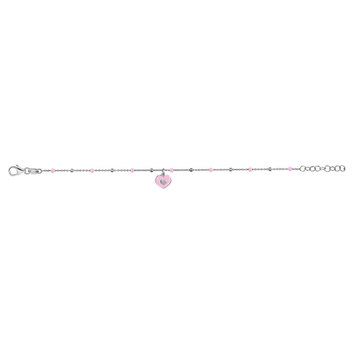 UNICORNJ Sterling Silver 925 Bracelet for Girls Heart with Enamel Beaded Chain 6.5"