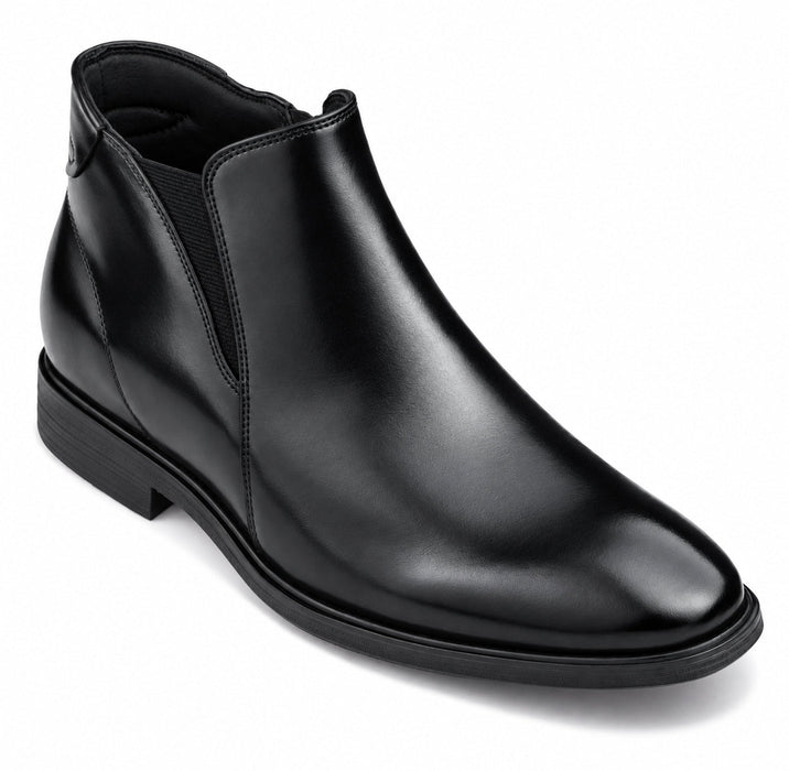 Black Genuine Leather Height-Boosting Dress Ankle Boot Zipper Side
