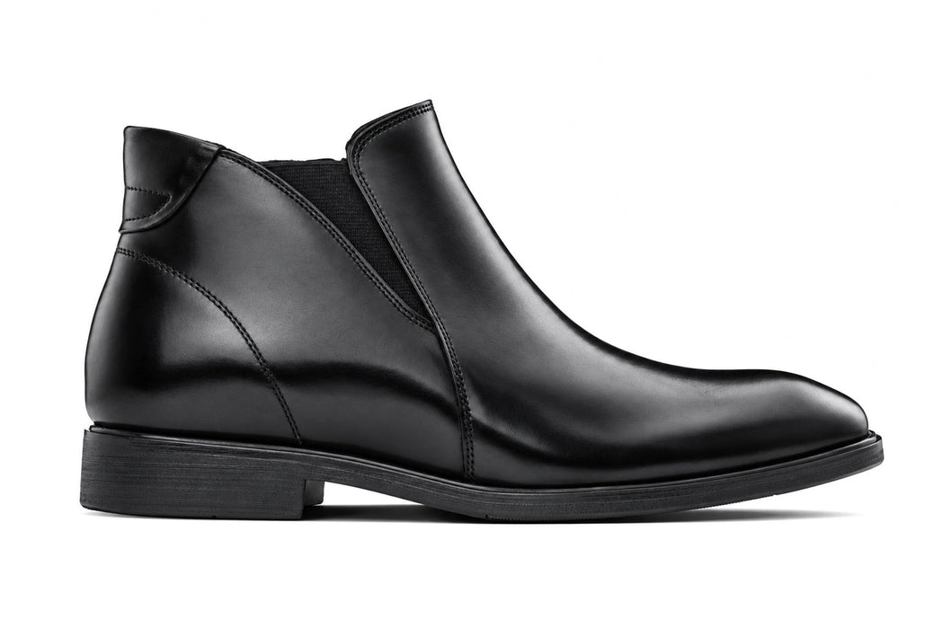 Black Genuine Leather Height-Boosting Dress Ankle Boot Zipper Side