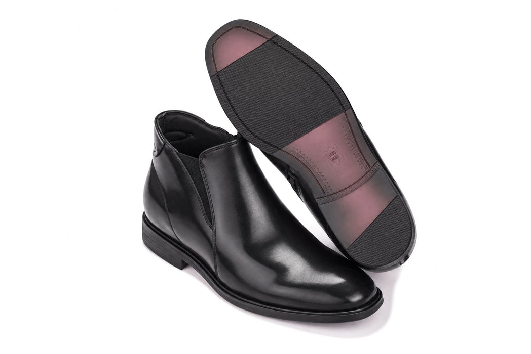 Black Genuine Leather Height-Boosting Dress Ankle Boot Zipper Side