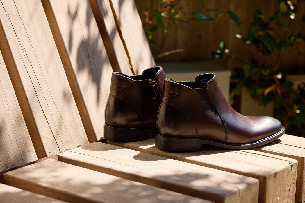 Rich Espresso Brown Genuine Leather Height-Boosting Dress Ankle Boot