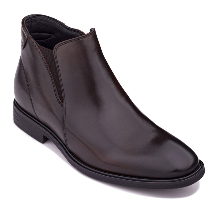Rich Espresso Brown Genuine Leather Height-Boosting Dress Ankle Boot