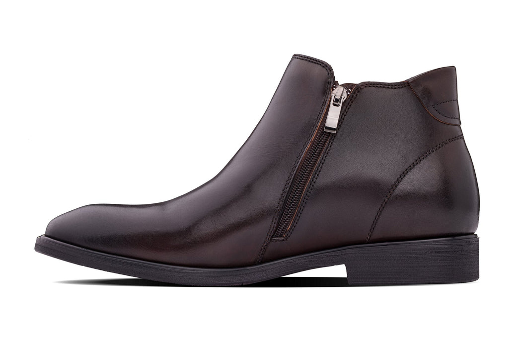 Rich Espresso Brown Genuine Leather Height-Boosting Dress Ankle Boot