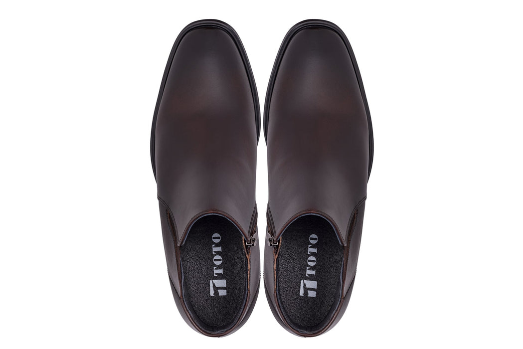 Rich Espresso Brown Genuine Leather Height-Boosting Dress Ankle Boot
