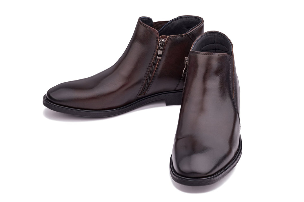 Rich Espresso Brown Genuine Leather Height-Boosting Dress Ankle Boot