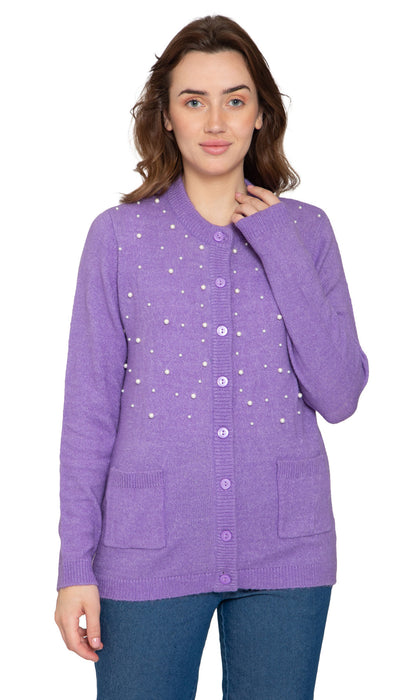 Women's Faux Pearl Button Cardigan — Cashmere-Like Soft Knit