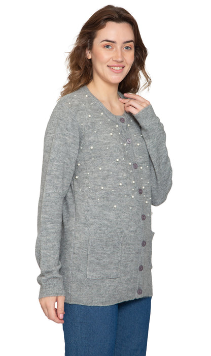 Women's Faux Pearl Button Cardigan — Cashmere-Like Soft Knit