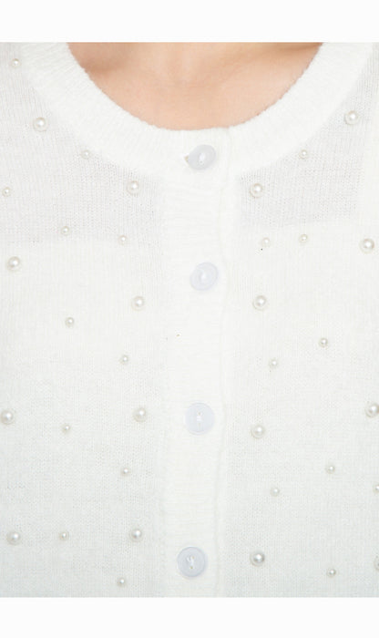 Women's Faux Pearl Button Cardigan — Cashmere-Like Soft Knit