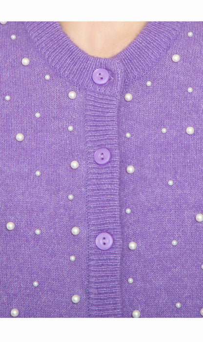 Women's Faux Pearl Button Cardigan — Cashmere-Like Soft Knit