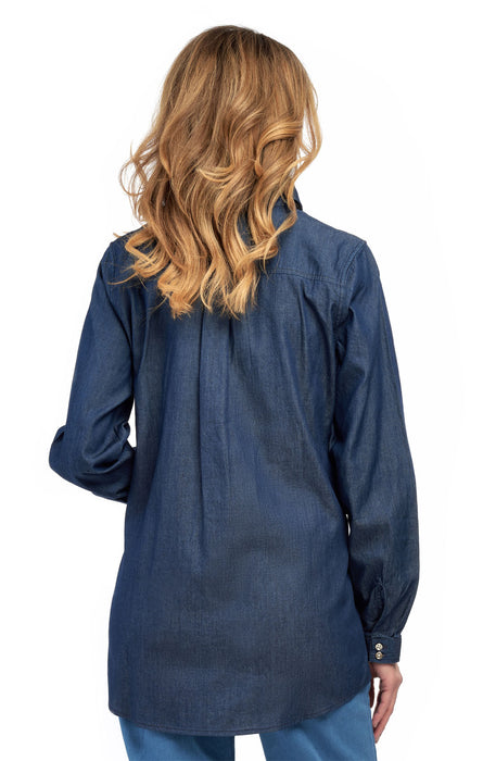 Women's Long Sleeve Denim Tunic Top — Button Front