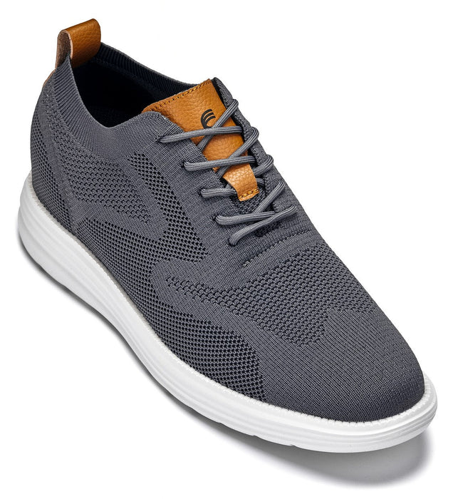 CALTO X2636 Lightweight Lace Up Casual Walker 2.8 Inches Taller (Iron Grey/Brown)
