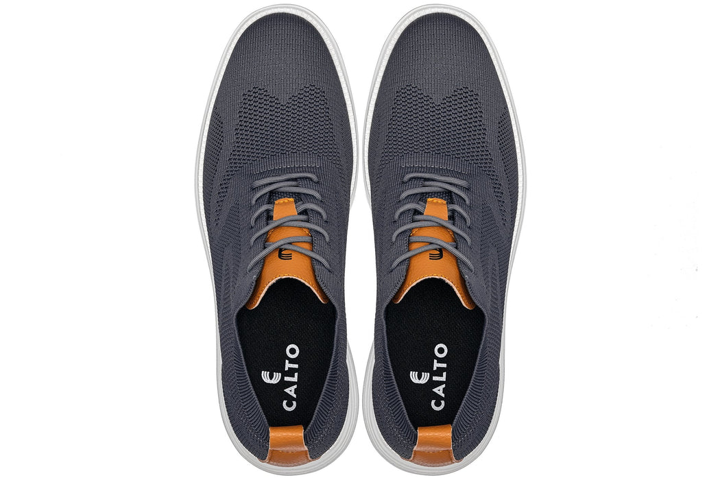 CALTO X2636 Lightweight Lace Up Casual Walker 2.8 Inches Taller (Iron Grey/Brown)