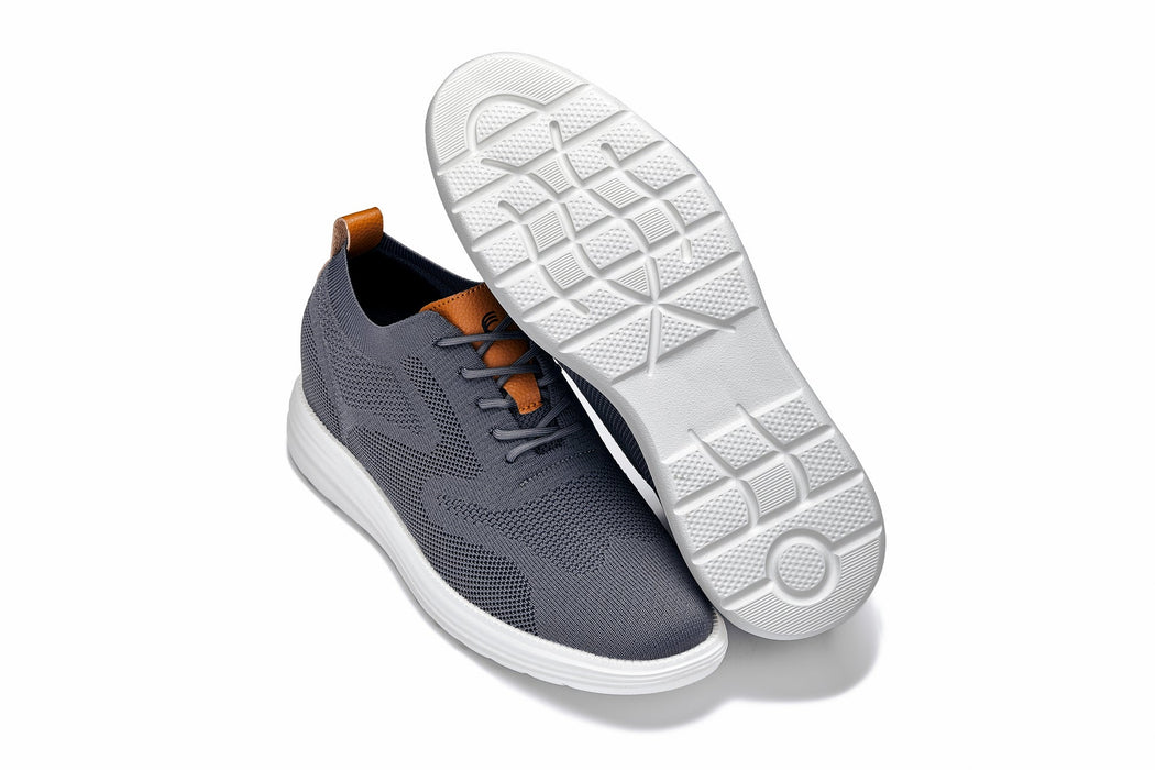 CALTO X2636 Lightweight Lace Up Casual Walker 2.8 Inches Taller (Iron Grey/Brown)
