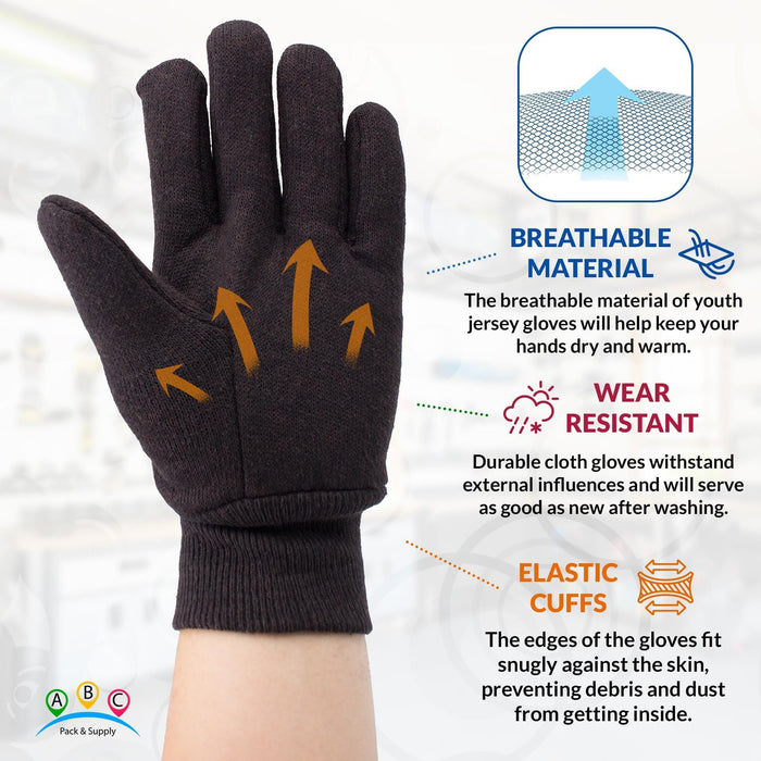 Brown Jersey Gloves for Men and Women. 12 Pair