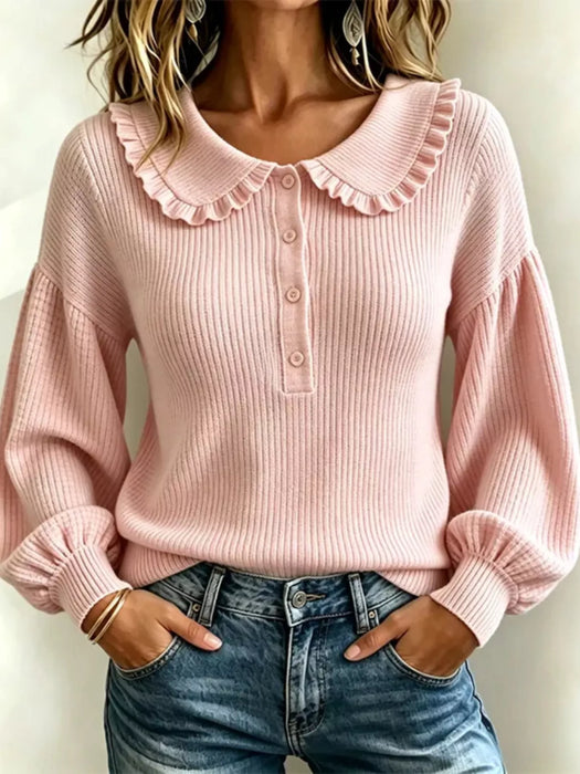 Stylish Ruffled Collar, Front Button Sweater