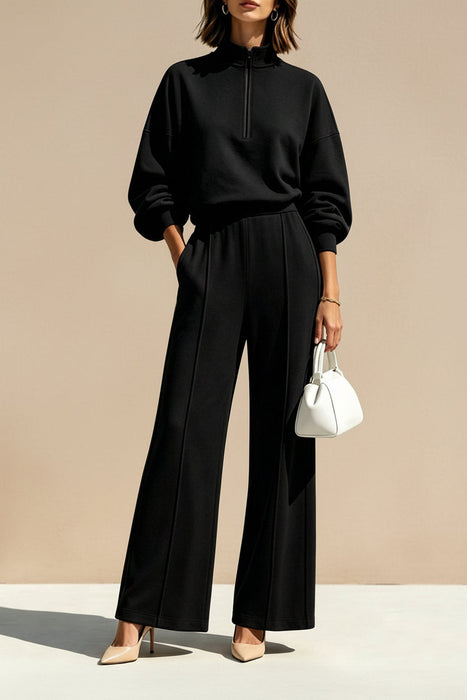 Women's Half-Zip Shirt & Wide-Leg Pants Set