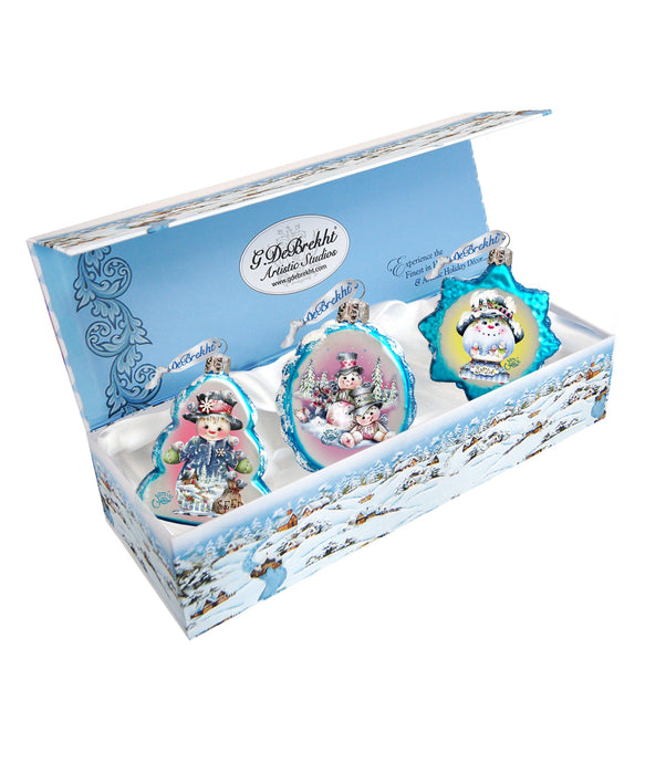 Holiday Snowman Mercury Glass Ornaments Set (Set of 3) by G. DeBrekht