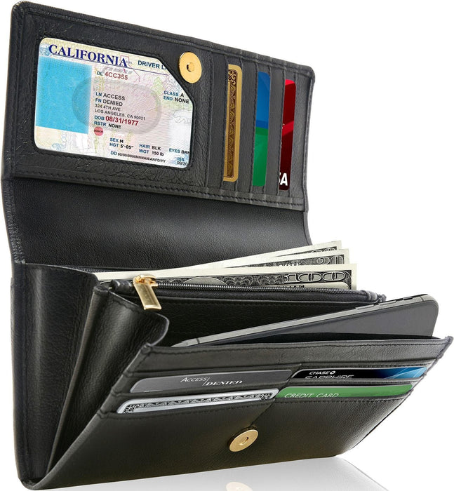 Genuine Leather Accordion Clutch – Removable Checkbook Holder, RFID Blocking