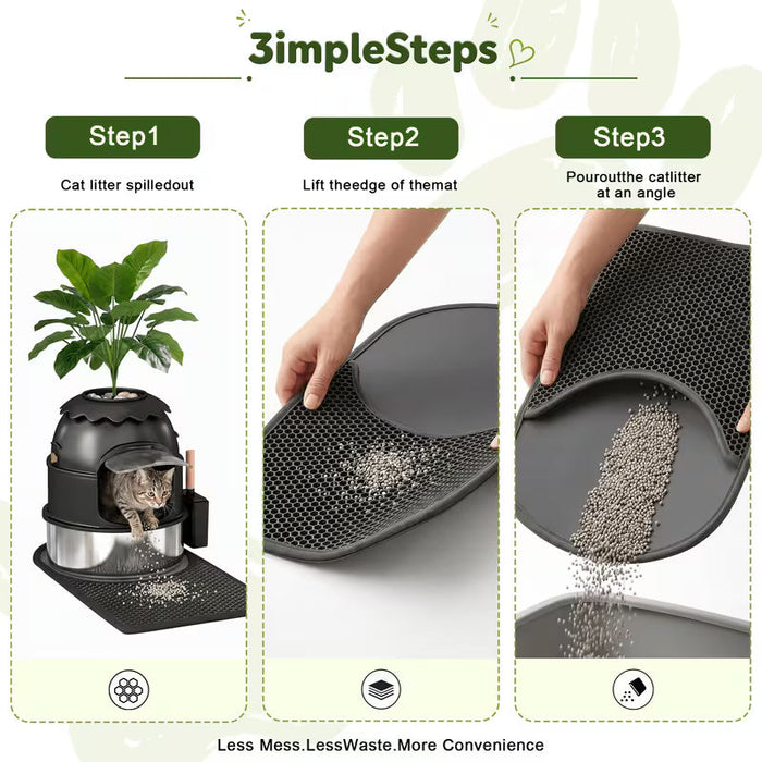 Large Decorative Hidden Stainless Steel Cat Litter Box with Artificial Plants