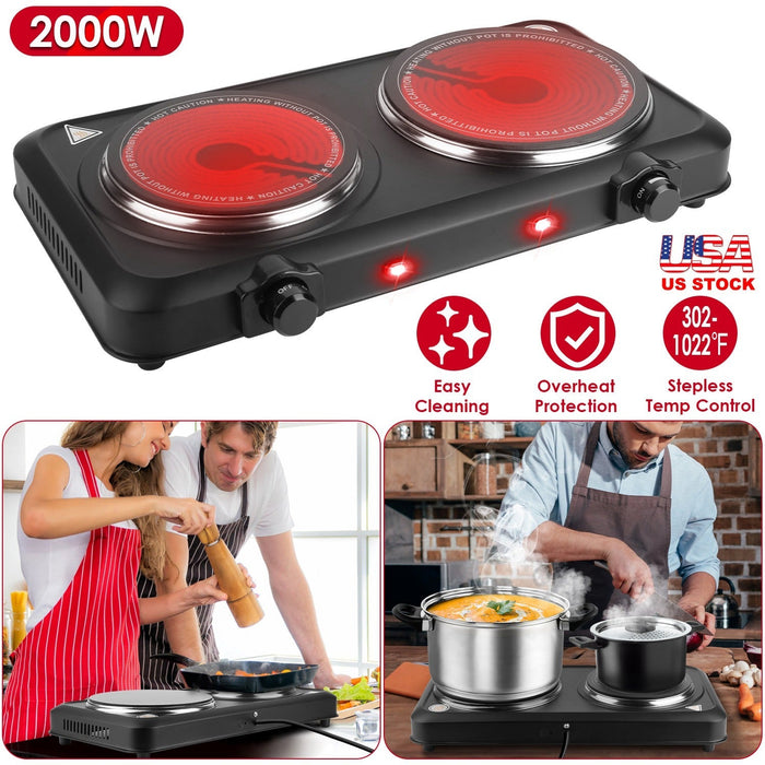 2000W Electric Infrared Dual Burner Portable Heating Hot Plate