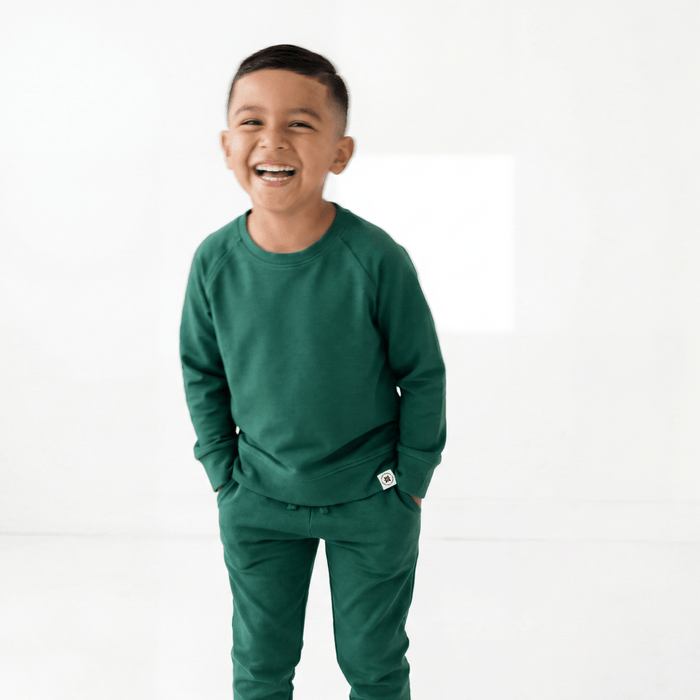 Kids Alpine Green Crew Neck Jogger Set